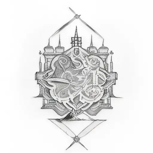 A Tattoo In The Style Of Ancient Church Murals That Poke Fun At Religious Motifs