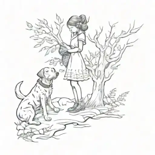 Girl And Dog Under Tree Of Life