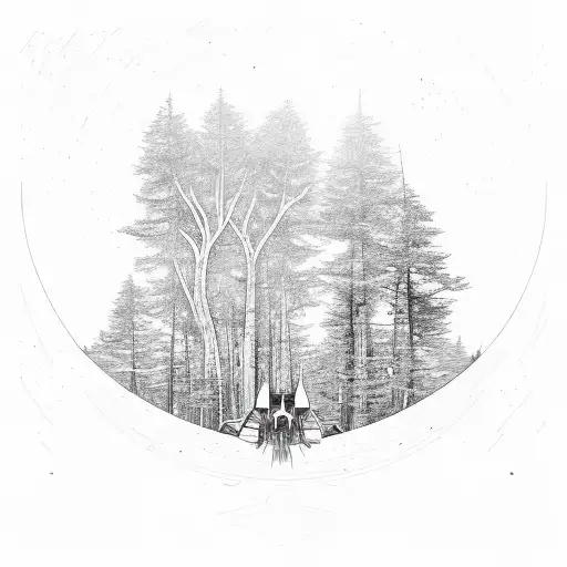 A Spaceship Navigating Through A Forest Of Celestial Trees