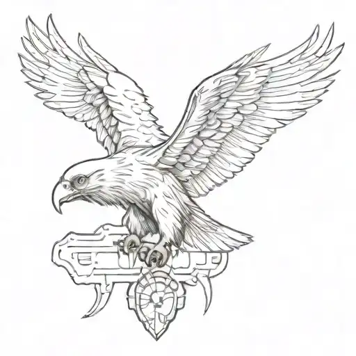 Incorporate A Detailed Sketch Of An Eagle In Flight With A Tattoo Machine As Part Of Its Design