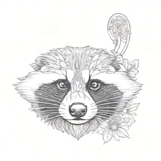 A Raccoon Face With A Flower Crown And Mandala Design Behind It