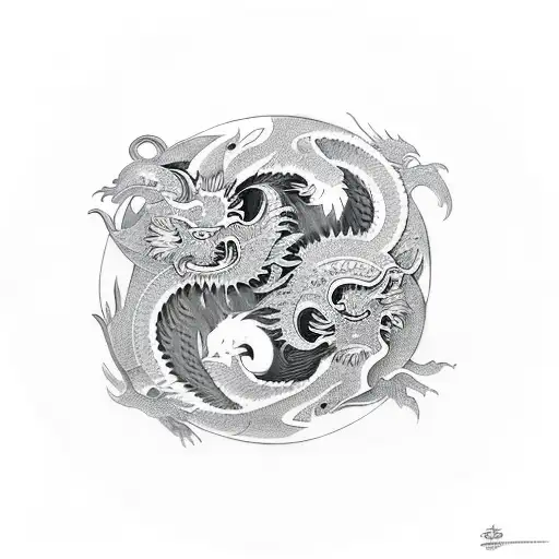 Ying And Yang With A Dragon And A Tiger