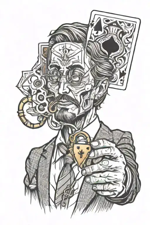 A Man In A Suit Holding An Ace Card And A Key In One Hand