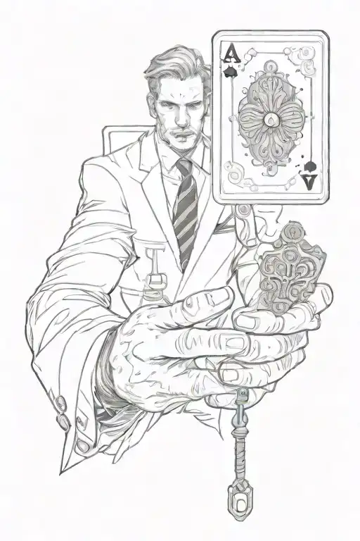 A Man In A Suit Holding An Ace Card And A Key In One Hand