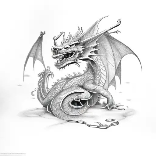 Amphithere Dragon With Chains At The Bottom That Fade Into Vines