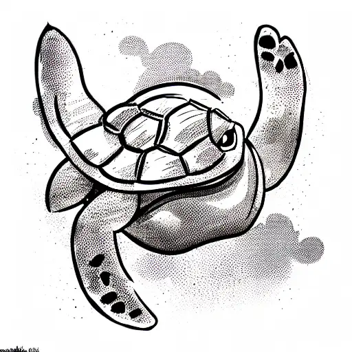 A Grumpy Old Turtle With A Bird Flying Above His Head