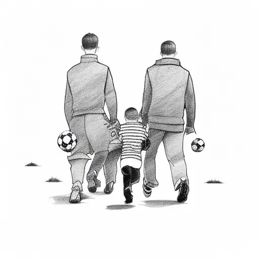 Son And Dad Walking With Son Carrying Soccer Ball