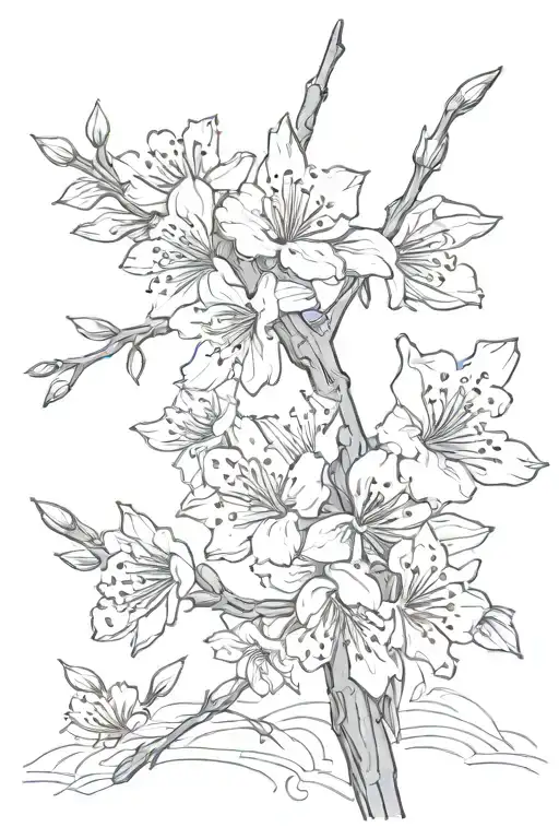 Cherry Blossom Branch Against The Background Of The Red Japanese Sun