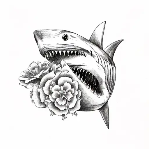Shark Jaw Bone With Flowers