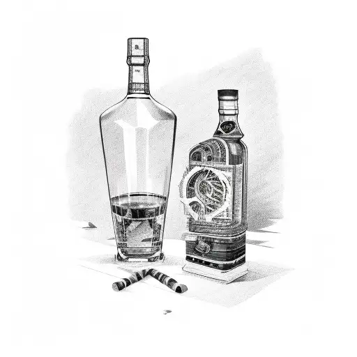 A Cigar And Whiskey Bottle Intertwined With A Mechanical Airplane Engine