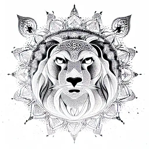 Circle Mandala With A Roaring Lion In The Middle