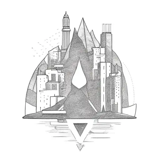 A Minimalist Tattoo Of A Tarot Card Featuring A Smart City