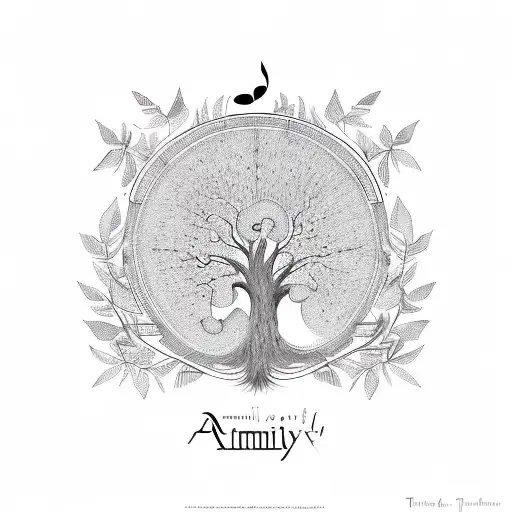 A Family Tree With Musical Notes As Leaves And The Initials 'Jmemj' Engraved On The Trunk