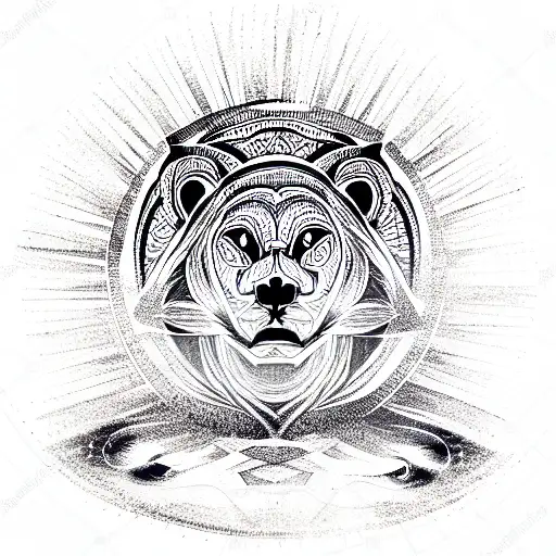 Circle Mandala With A Roaring Lion In The Middle