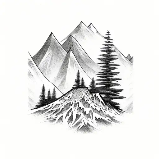 Tree With Mountain And Wave