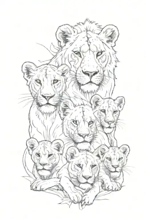 A Lioness With Two Lion Cubs