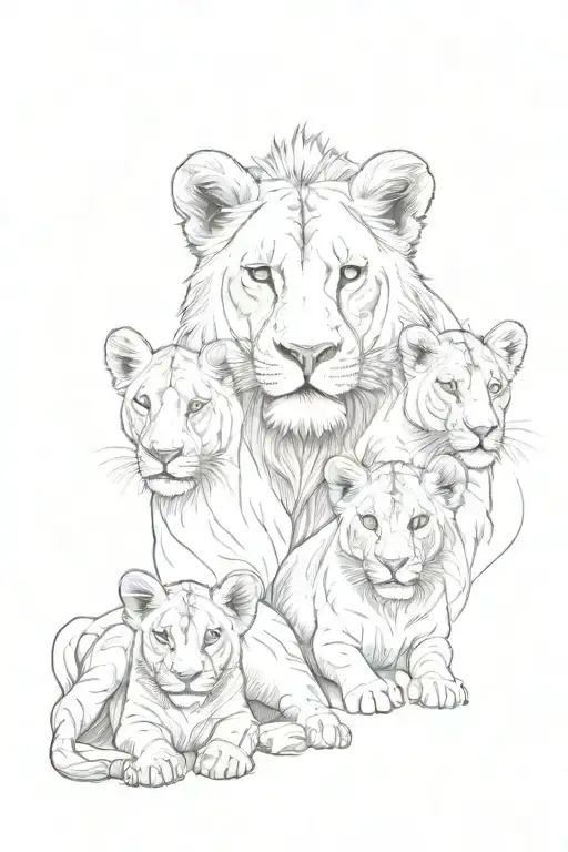 A Lioness With Two Lion Cubs