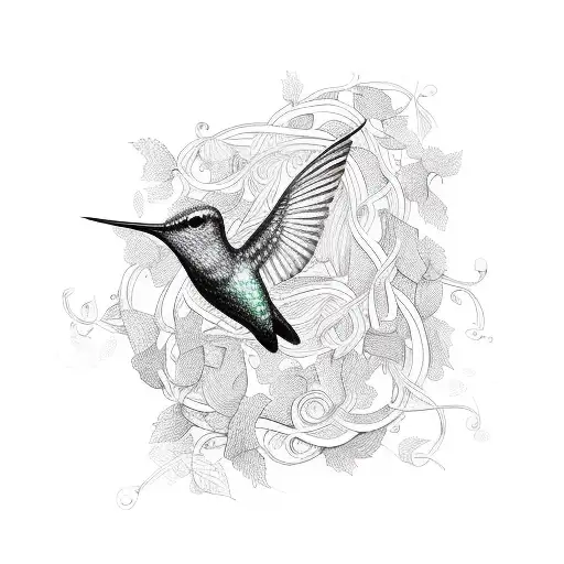 A Music Staff Intertwined With Vines And Hummingbirds