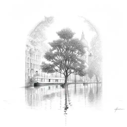 Tree With Music Engraved On It By A Canal