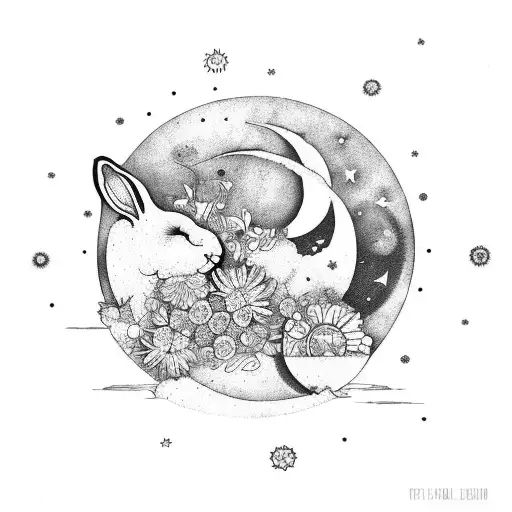 Floral Moon And Sun Bunny Grunge