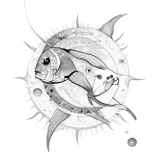 Floral Moon And Sun Fish Grunge
