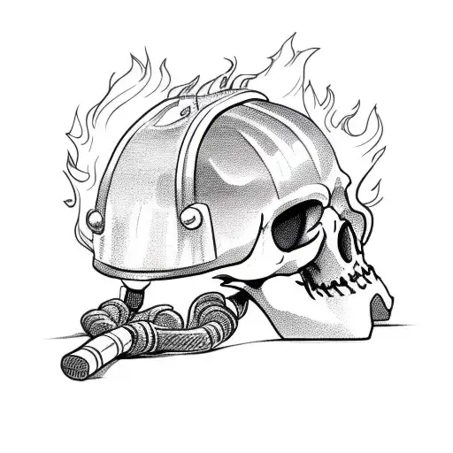 Firefighter Skull With Helmet In Flames