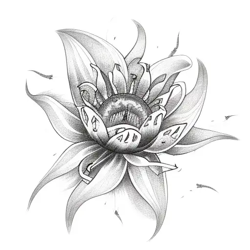 A Sketch-style Tattoo Of A Lily And Sunflower Forming A Circuit Board Pattern