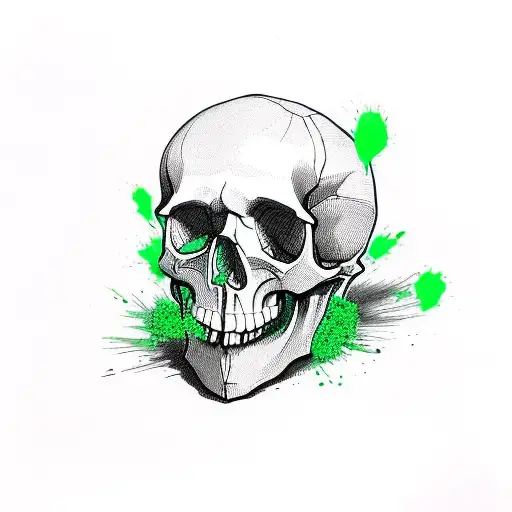 Skull With Green Brain Dripping Green Paint