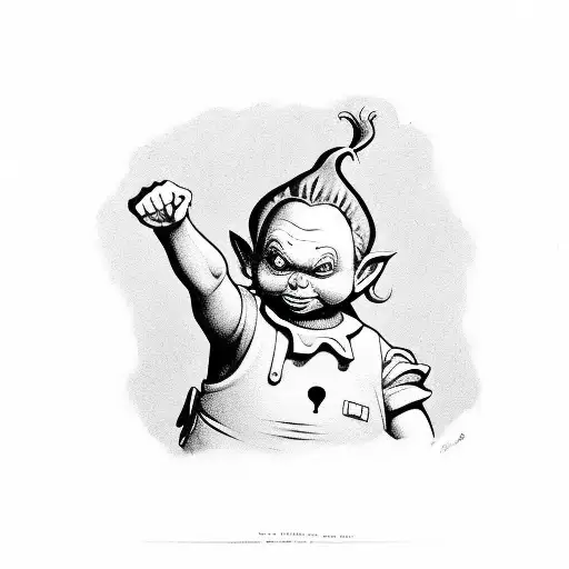 Cartoon Mad Oompa Loompa Waving His Finger Back And Fortunately Disapproval