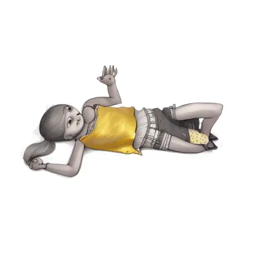 A Little Girl Laying On Her Stomach