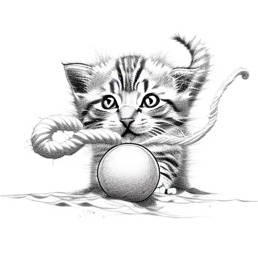 A Kitten Playing With A Ball Of Yarn On A Sandy Beach