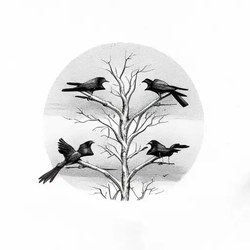 Four Crows On A Tree Limb