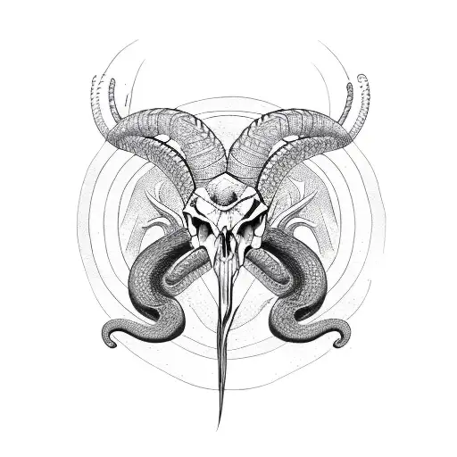 Snake With Ibex Skull And Rose