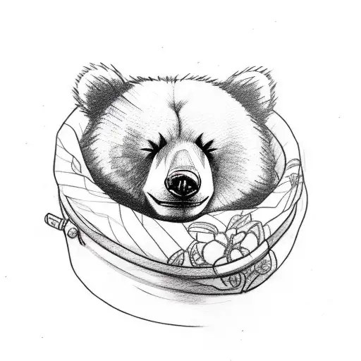 A Sketch-style Tattoo Of A Bear Sleeping In A Bed