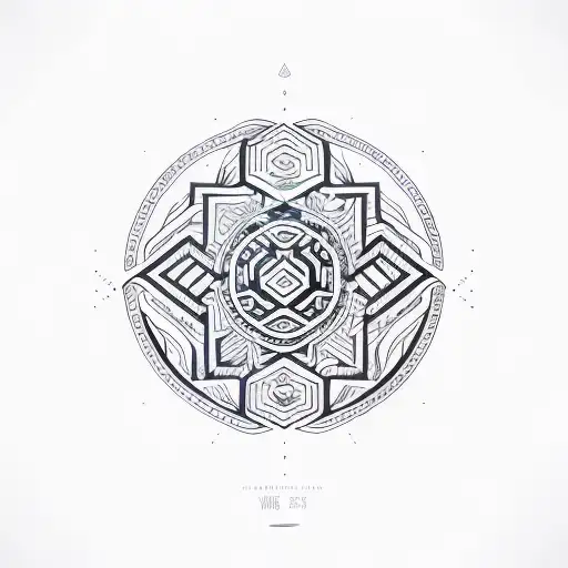 A Minimalist Tattoo Of A Tribal-inspired Javascript Logo With A Coffee Cup In The Center