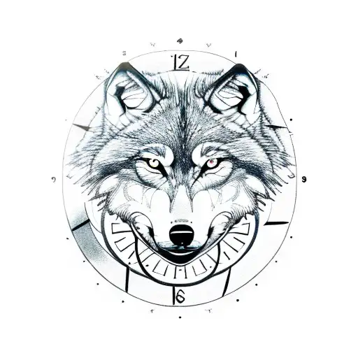 Wolf With Clock And Roses Illuminati Eye