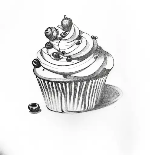 A Whimsical Tattoo Of A Cupcake Surrounded By Coffee Beans And Musical Notes