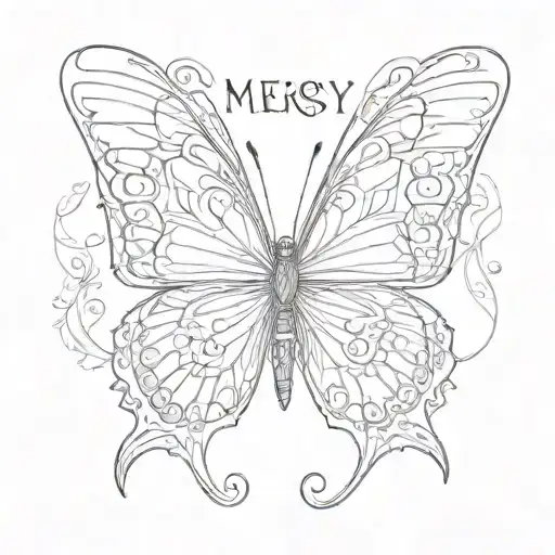 Butterfly With Mersy Written On The Wing Attached