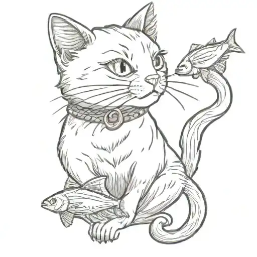 Black Cat Holding A Fish