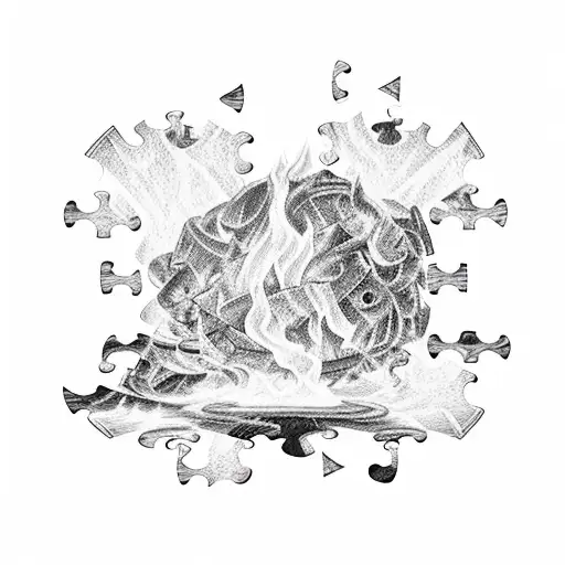 Broken Puzzle On Fire