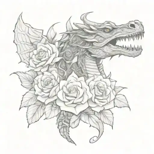 Dragon And Skull With Rose Blossom Poney Flower Bouquet