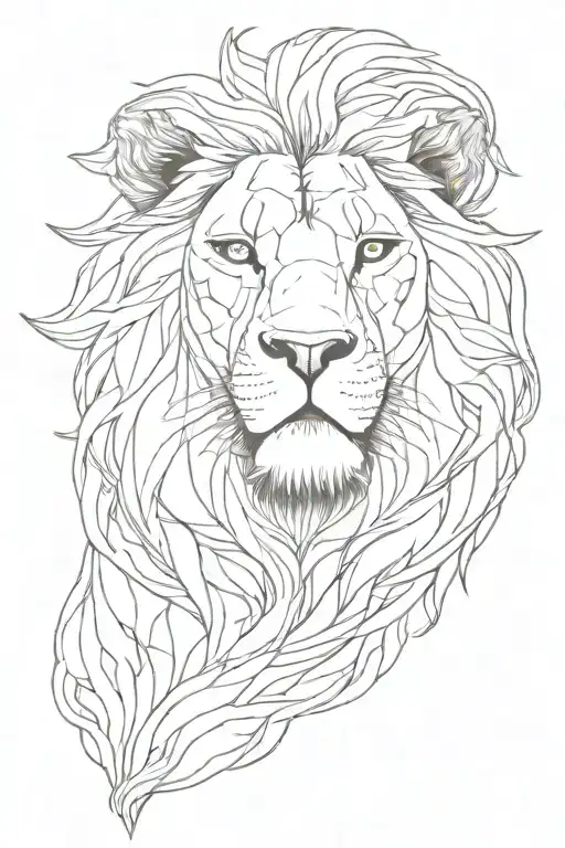 Line Work Lion Looking Up