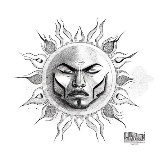 A Mystical Sun Face In Chicano Style