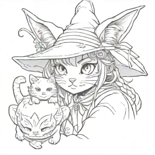 Anime Cat Witch With Taro Card