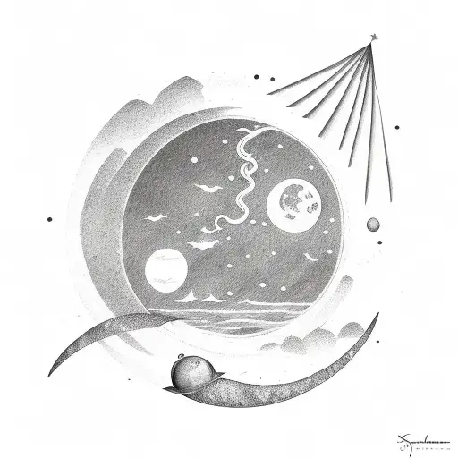 The Sea And Above It The Moon And The Libra Constellation