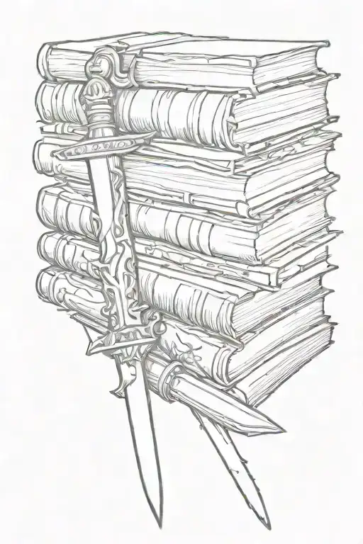 Sword Through Stack Of Books