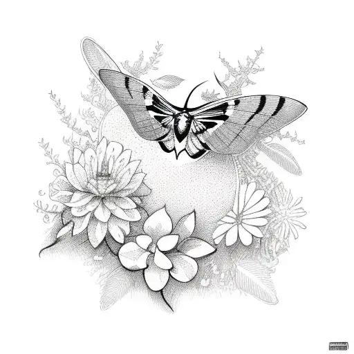 Ornamental Flora With A Moth In The Middle