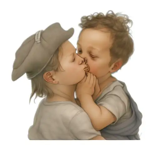 Two Children Kissing Each Other