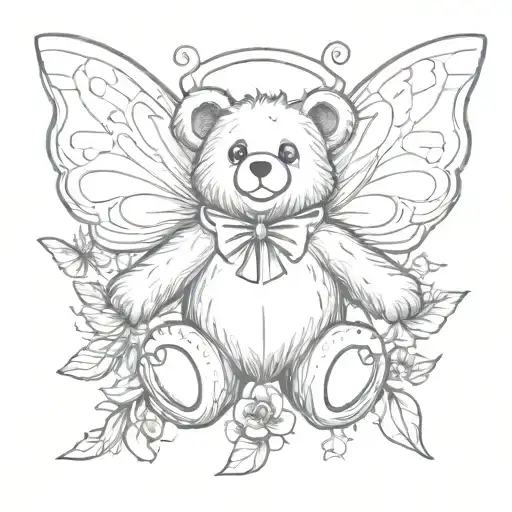 Teddy Bear With Halo And Butterfly Wings Spread Wide