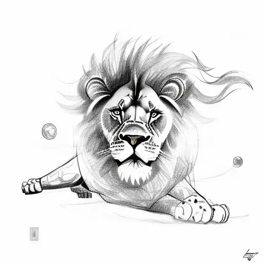 A Sketch-style Tattoo Of A Lion And A Camion Racing Each Other